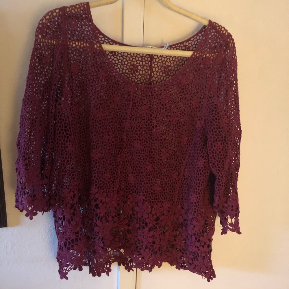 Elegant Burgundy Crochet Lace Top -130A. $30 or $25 w/offer